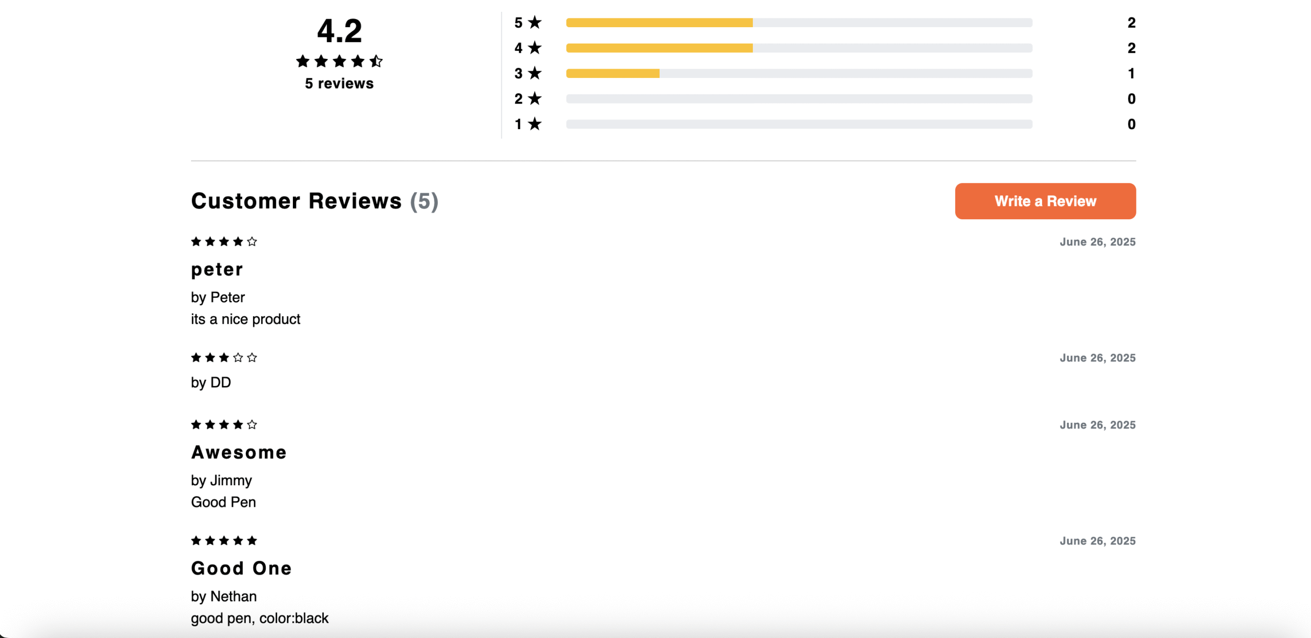Screenshot of Product Listing Customer Reviews. Various reviews by different users are captured with a "star" rating system.