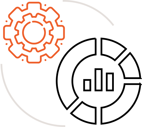 cog icon and circular graph icon