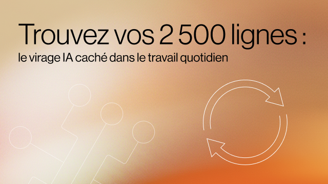 Graphique intitulé « Trouvez vos 2 500 rangées : le virage de l'IA caché dans le travail quotidien » avec une icône de cycle de données.